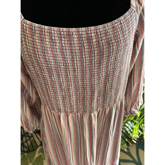 Marine Layer Ivy Smocked Maxi Dress Linen Blend Striped in Brick Size XL - Picture 7 of 14